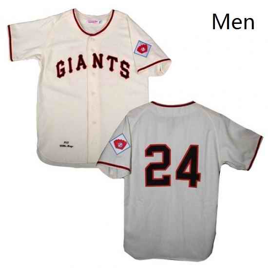 Mens Mitchell and Ness San Francisco Giants 24 Willie Mays Replica Cream 1951 Throwback MLB Jersey